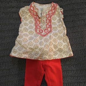 3 month outfit. Tan, orange and pink